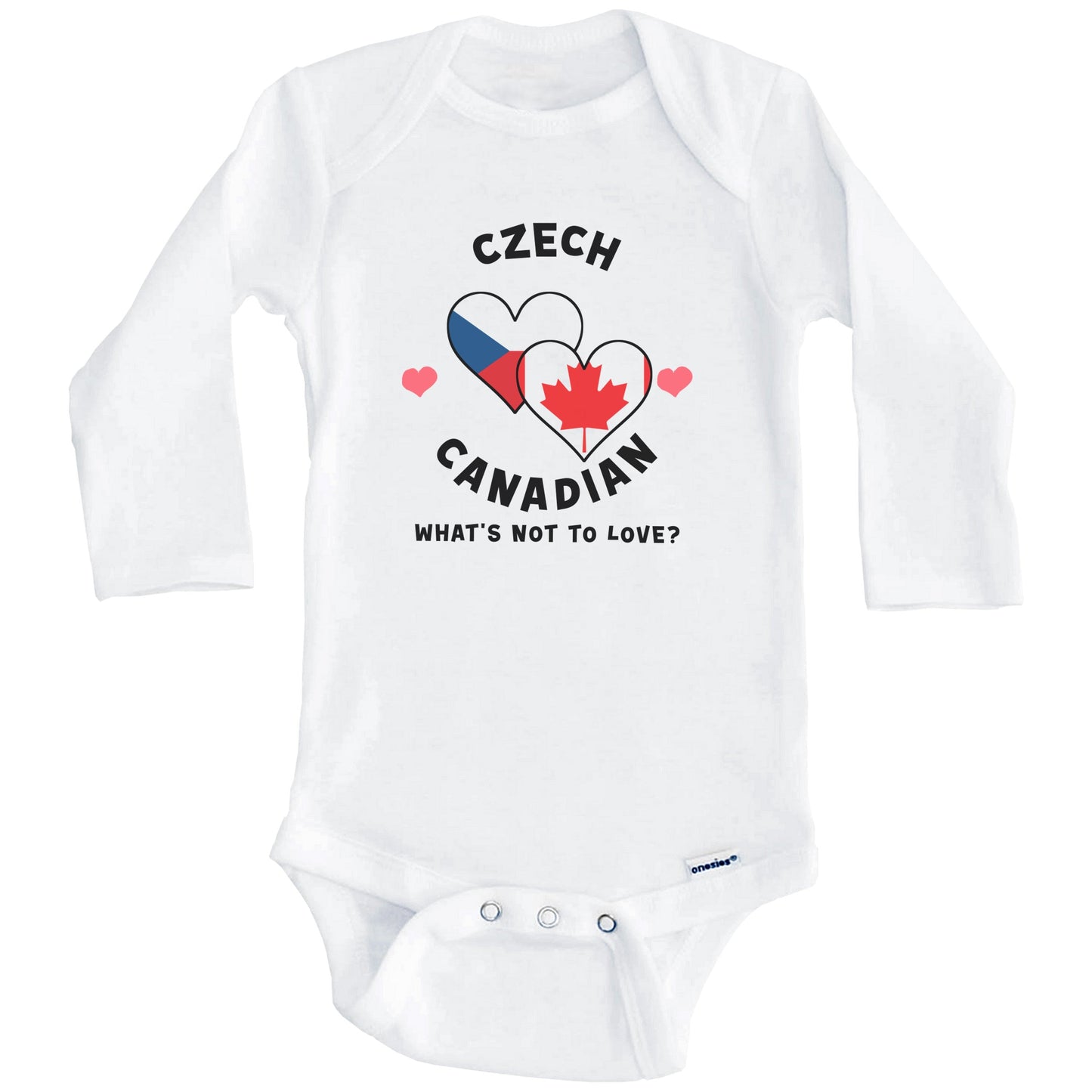 Czech Canadian What's Not To Love Heart Flags Baby Bodysuit (Long Sleeves)