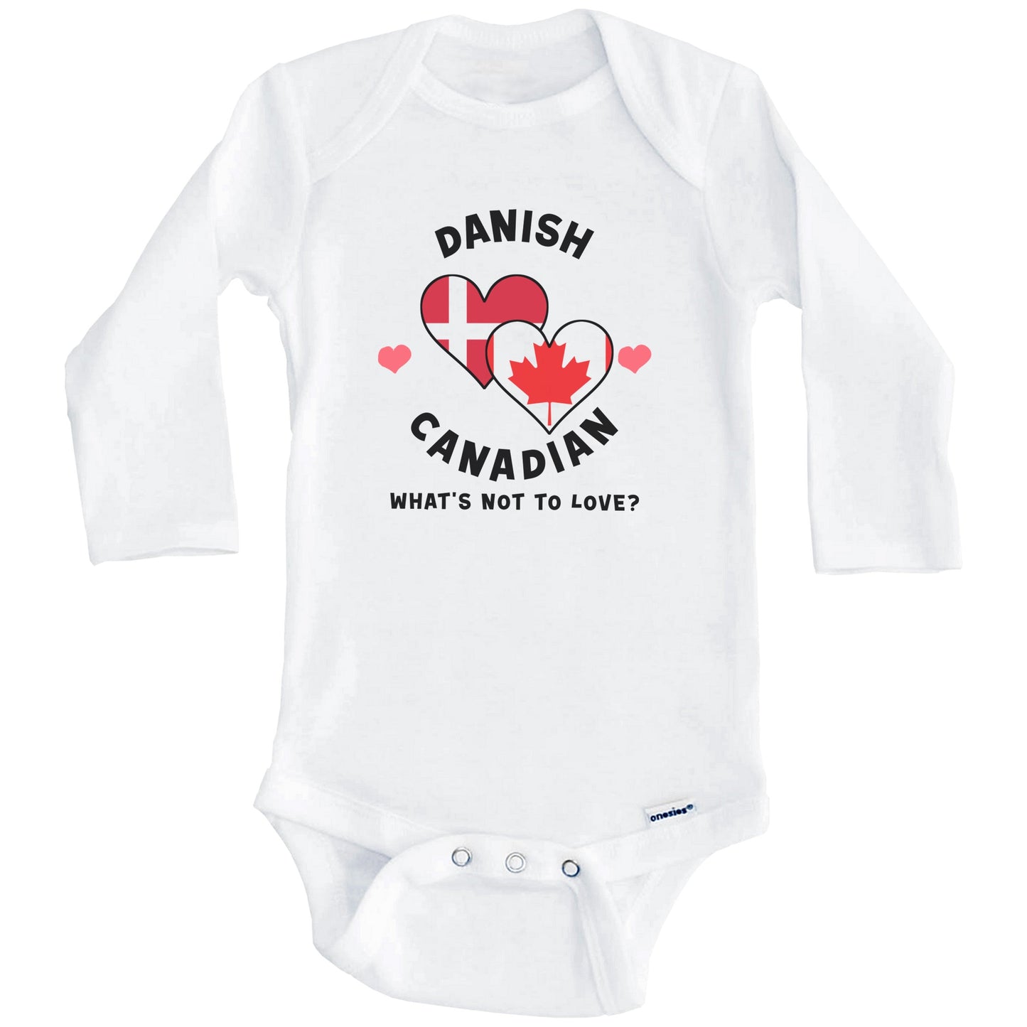 Danish Canadian What's Not To Love Heart Flags Baby Bodysuit (Long Sleeves)