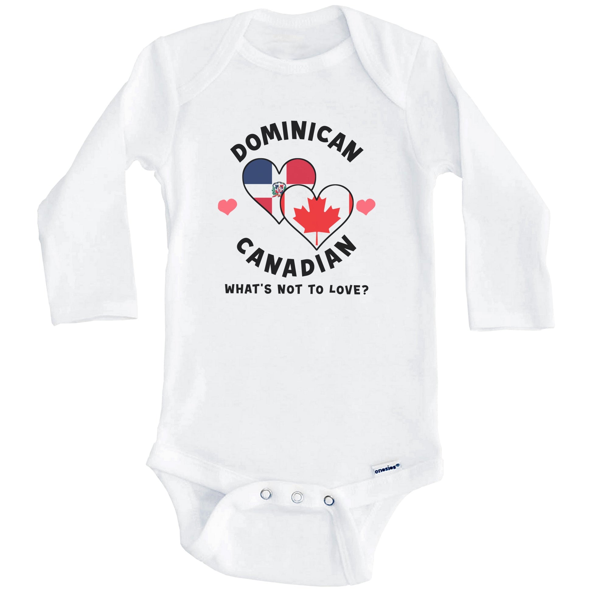 Dominican Canadian What's Not To Love Heart Flags Baby Bodysuit (Long Sleeves)