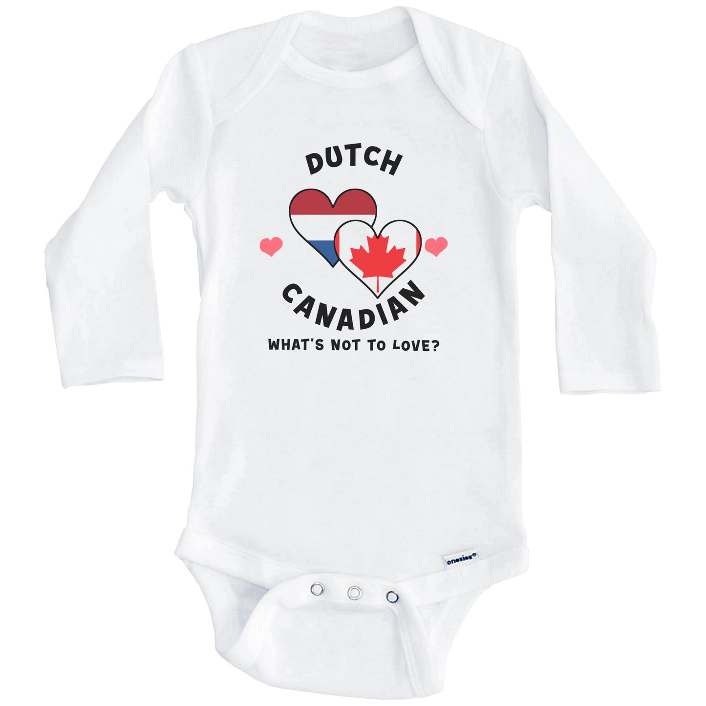 Dutch Canadian What's Not To Love Heart Flags Baby Bodysuit (Long Sleeves)