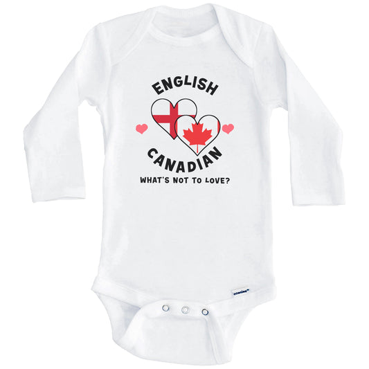 English Canadian What's Not To Love Heart Flags Baby Bodysuit (Long Sleeves)