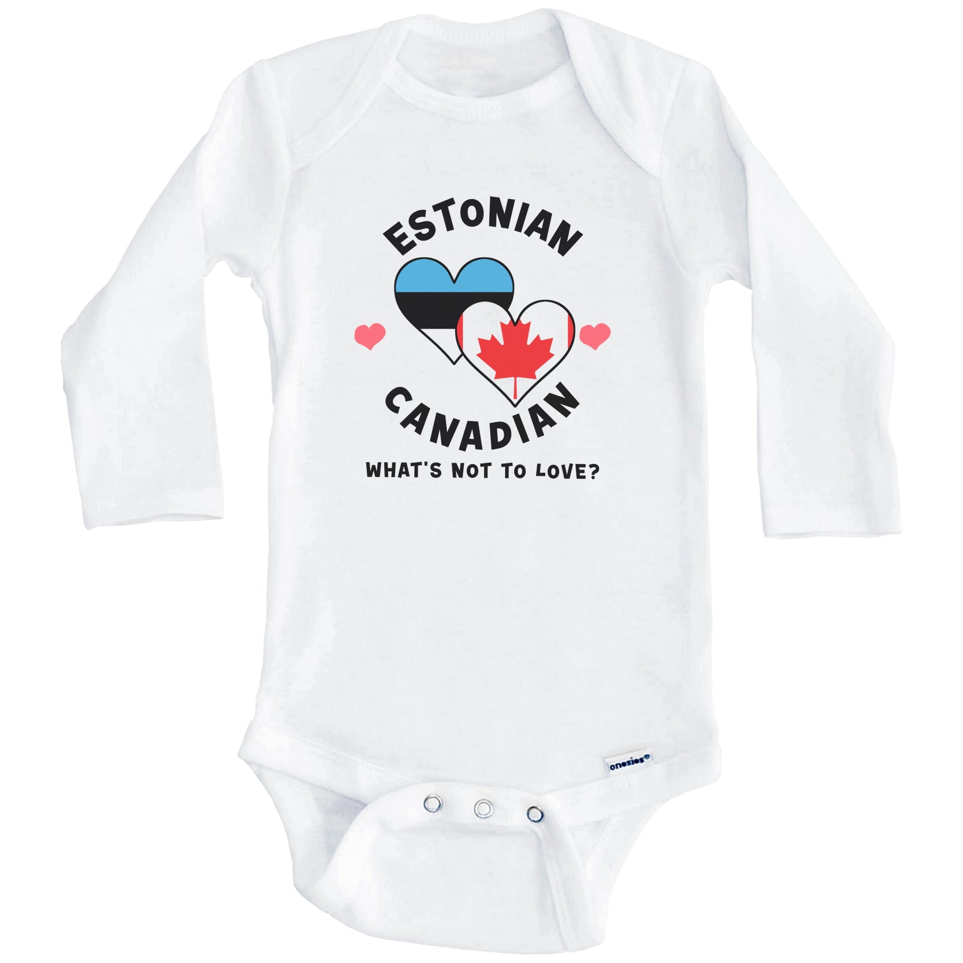 Estonian Canadian What's Not To Love Heart Flags Baby Bodysuit (Long Sleeves)