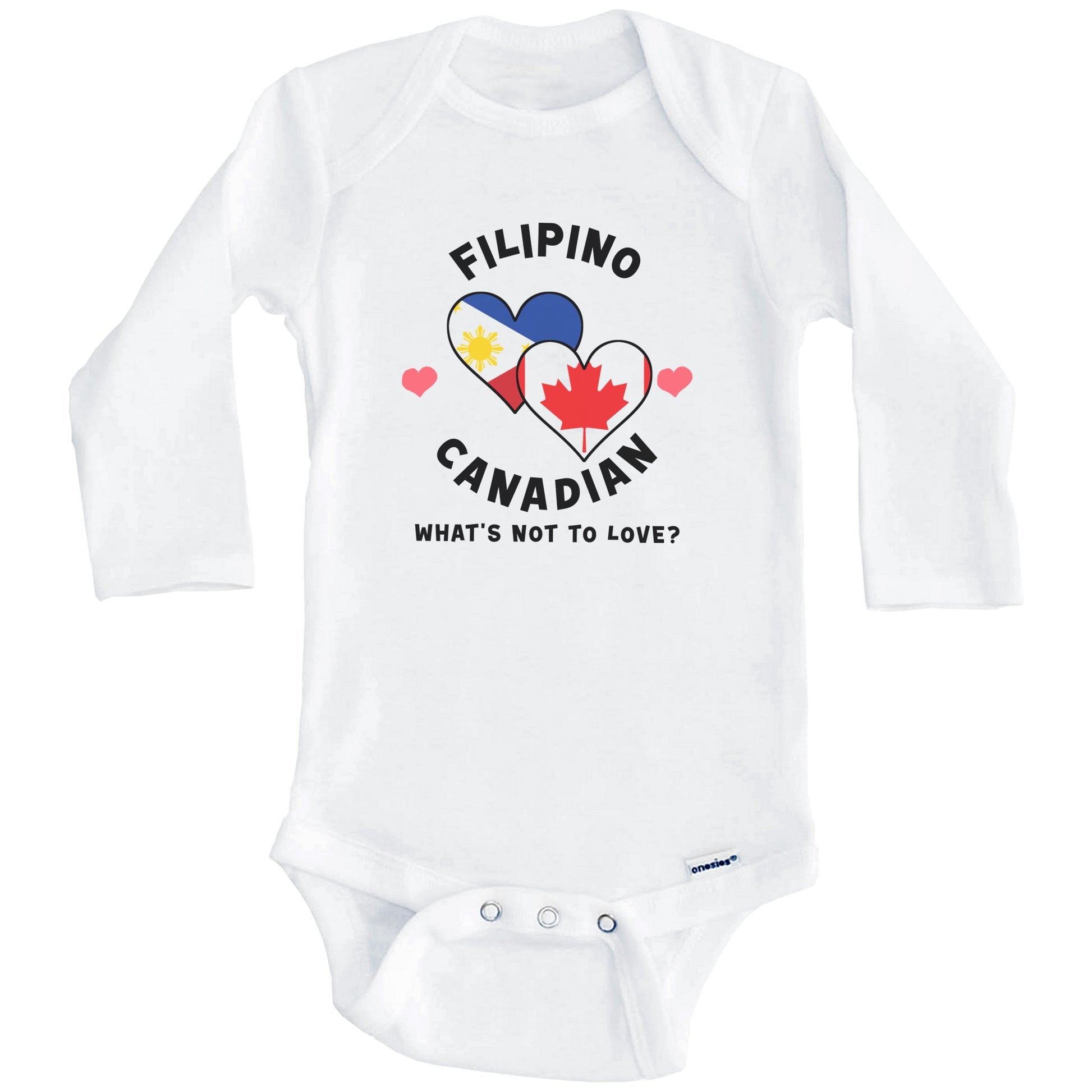 Filipino Canadian What's Not To Love Heart Flags Baby Bodysuit (Long Sleeves)