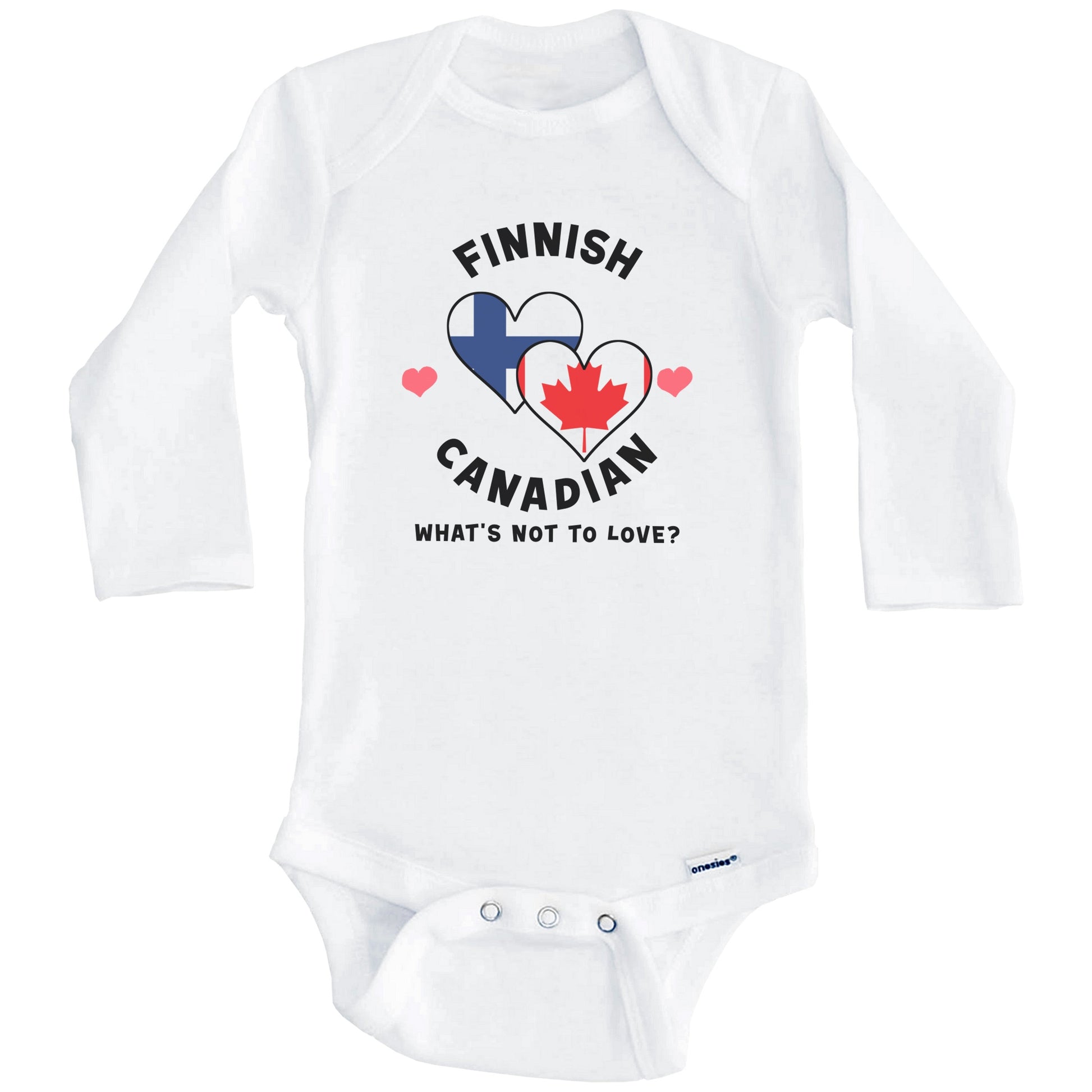 Finnish Canadian What's Not To Love Heart Flags Baby Bodysuit (Long Sleeves)