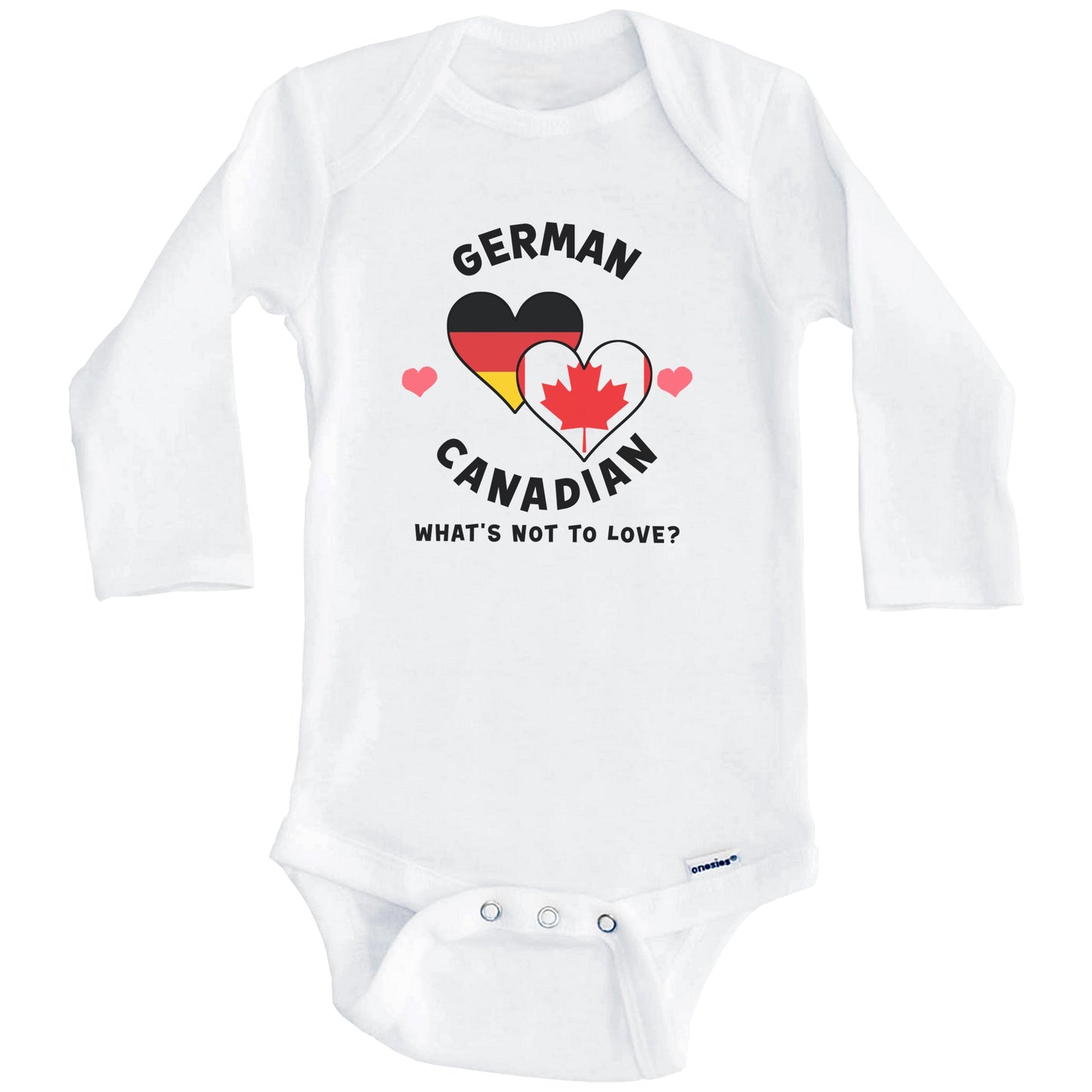 German Canadian What's Not To Love Heart Flags Baby Bodysuit (Long Sleeves)