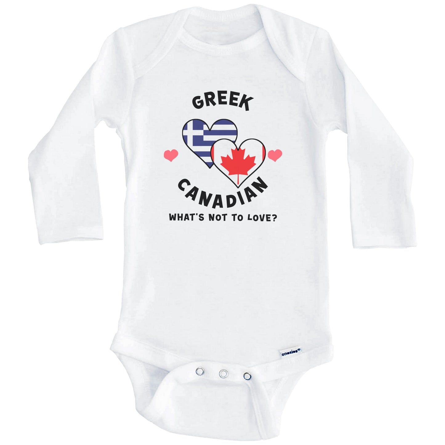 Greek Canadian What's Not To Love Heart Flags Baby Bodysuit (Long Sleeves)