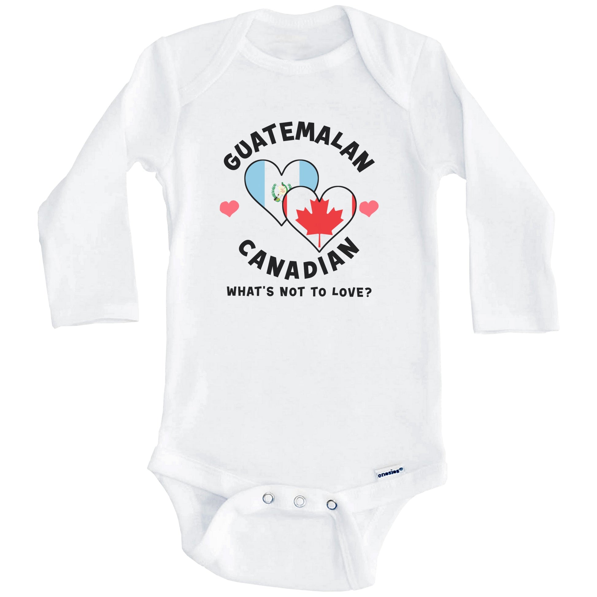 Guatemalan Canadian What's Not To Love Heart Flags Baby Bodysuit (Long Sleeves)