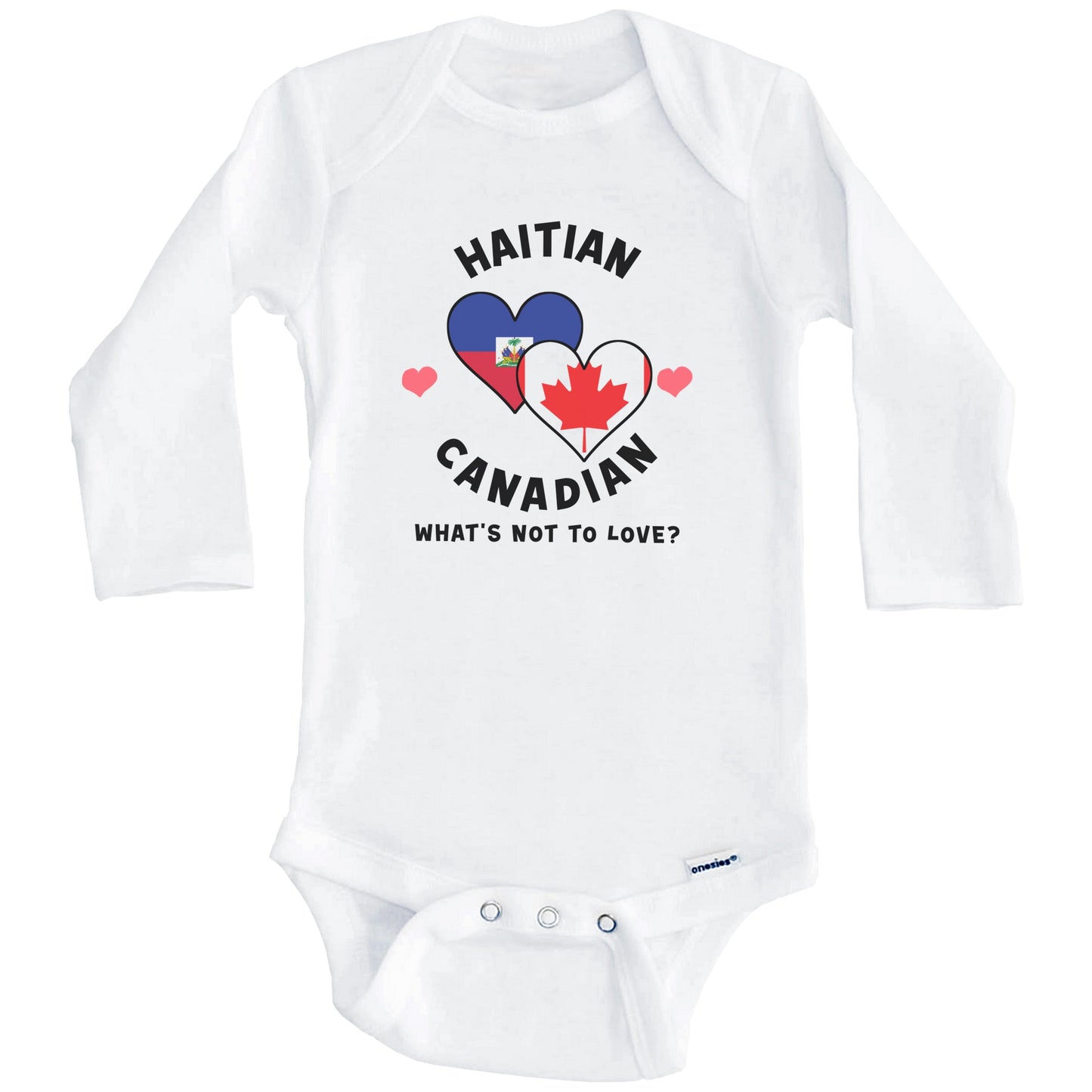 Haitian Canadian What's Not To Love Heart Flags Baby Bodysuit (Long Sleeves)