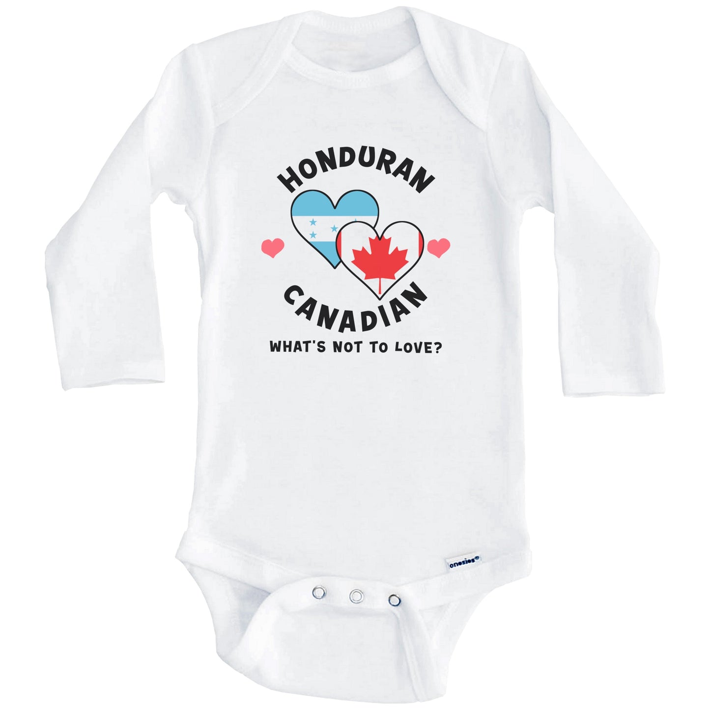 Honduran Canadian What's Not To Love Heart Flags Baby Bodysuit (Long Sleeves)