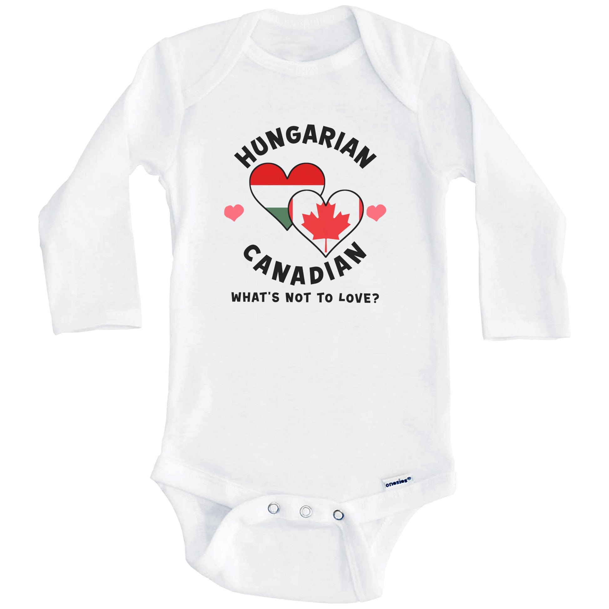 Hungarian Canadian What's Not To Love Heart Flags Baby Bodysuit (Long Sleeves)