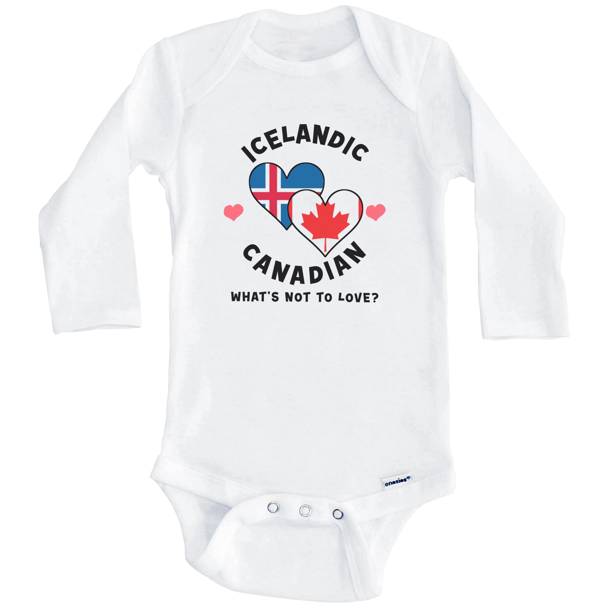 Icelandic Canadian What's Not To Love Heart Flags Baby Bodysuit (Long Sleeves)