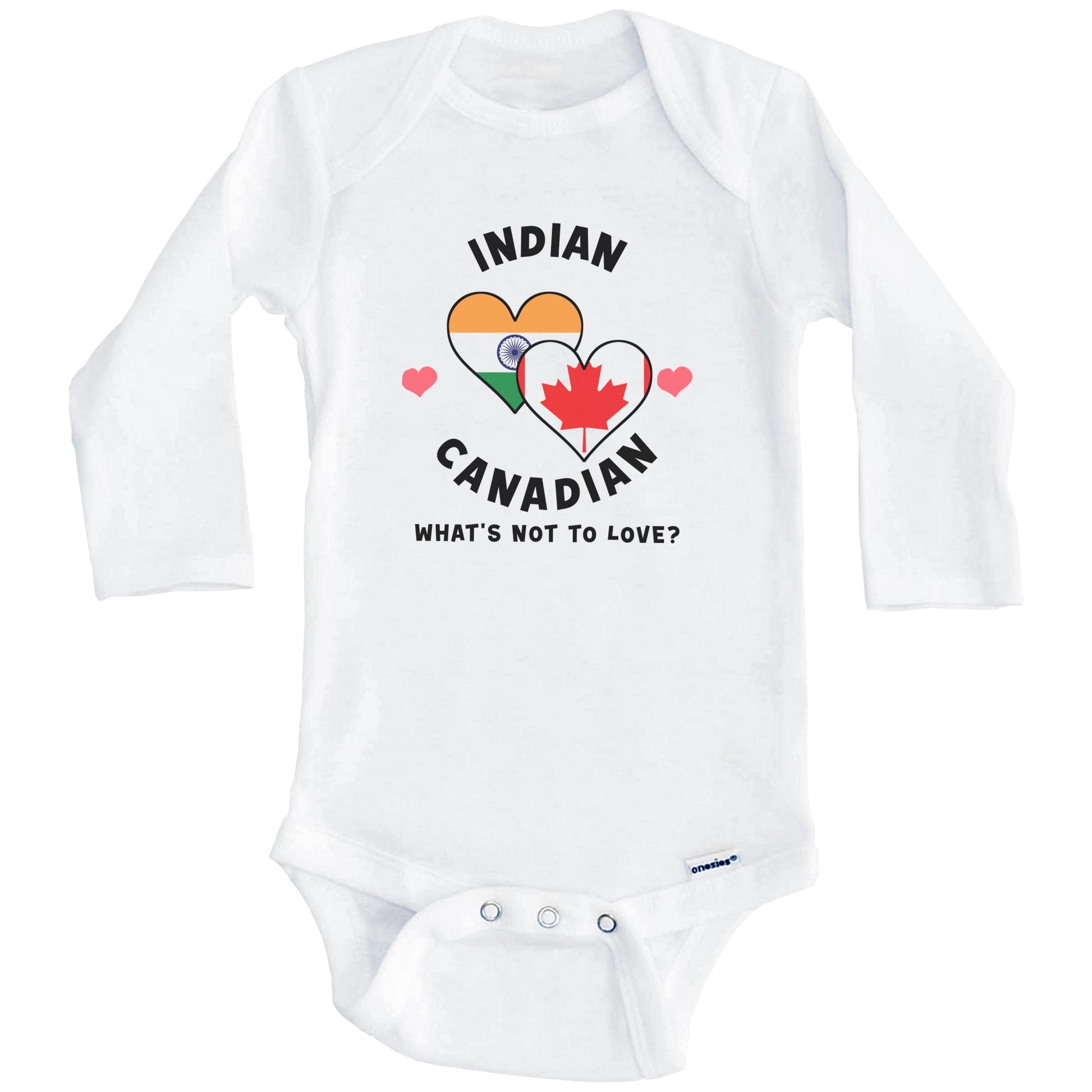 Indian Canadian What's Not To Love Heart Flags Baby Bodysuit (Long Sleeves)