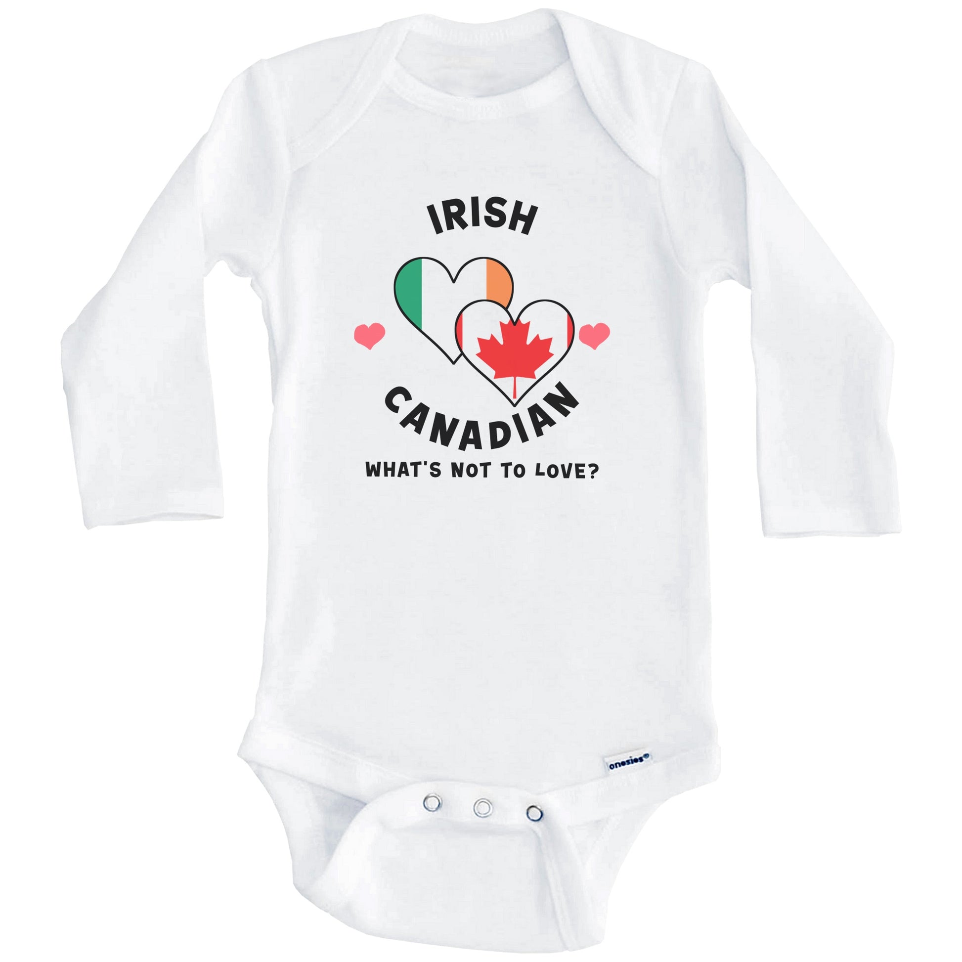 Irish Canadian What's Not To Love Heart Flags Baby Bodysuit (Long Sleeves)