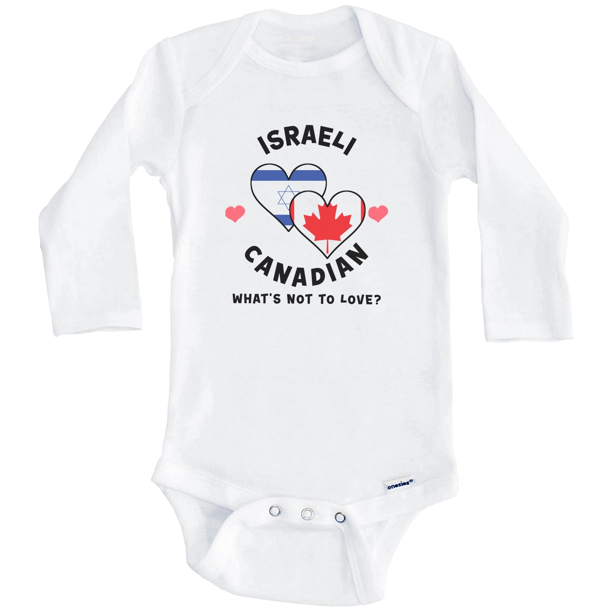 Israeli Canadian What's Not To Love Heart Flags Baby Bodysuit (Long Sleeves)