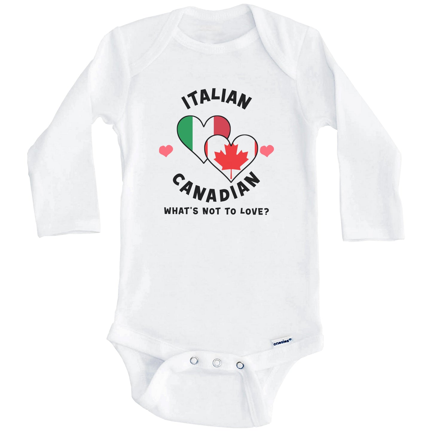 Italian Canadian What's Not To Love Heart Flags Baby Bodysuit (Long Sleeves)