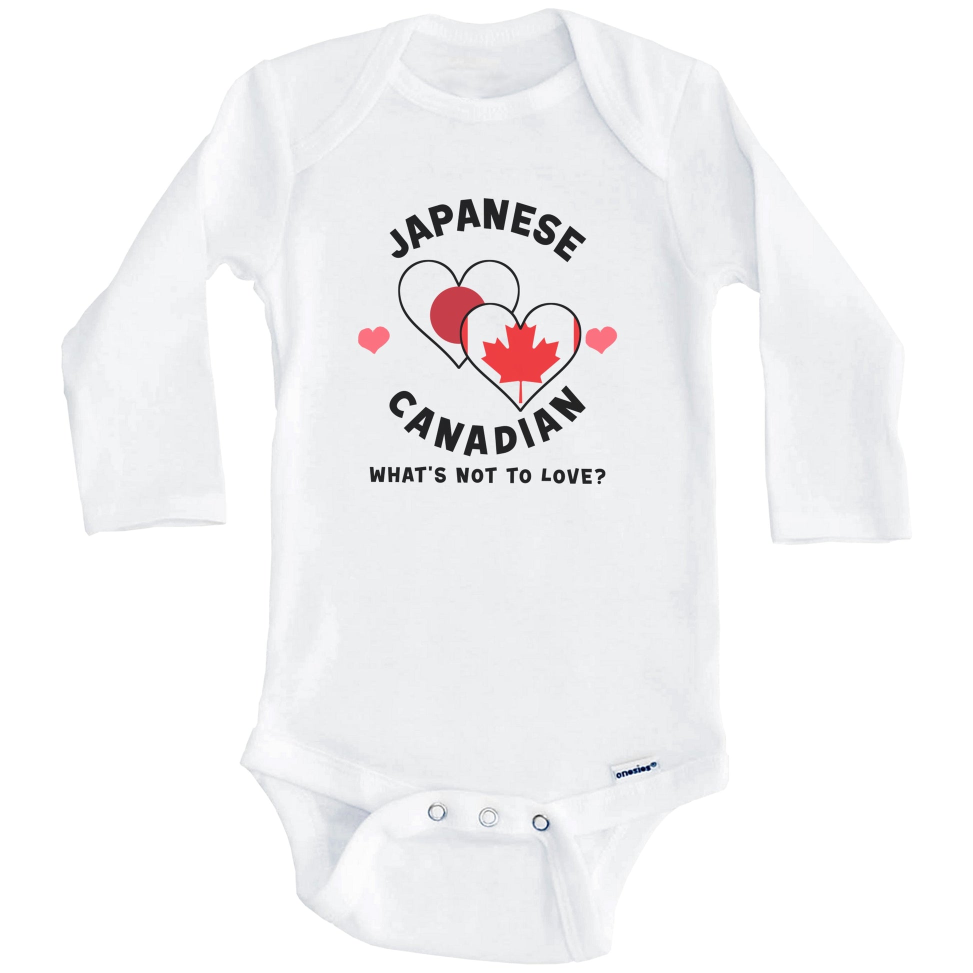 Japanese Canadian What's Not To Love Heart Flags Baby Bodysuit (Long Sleeves)