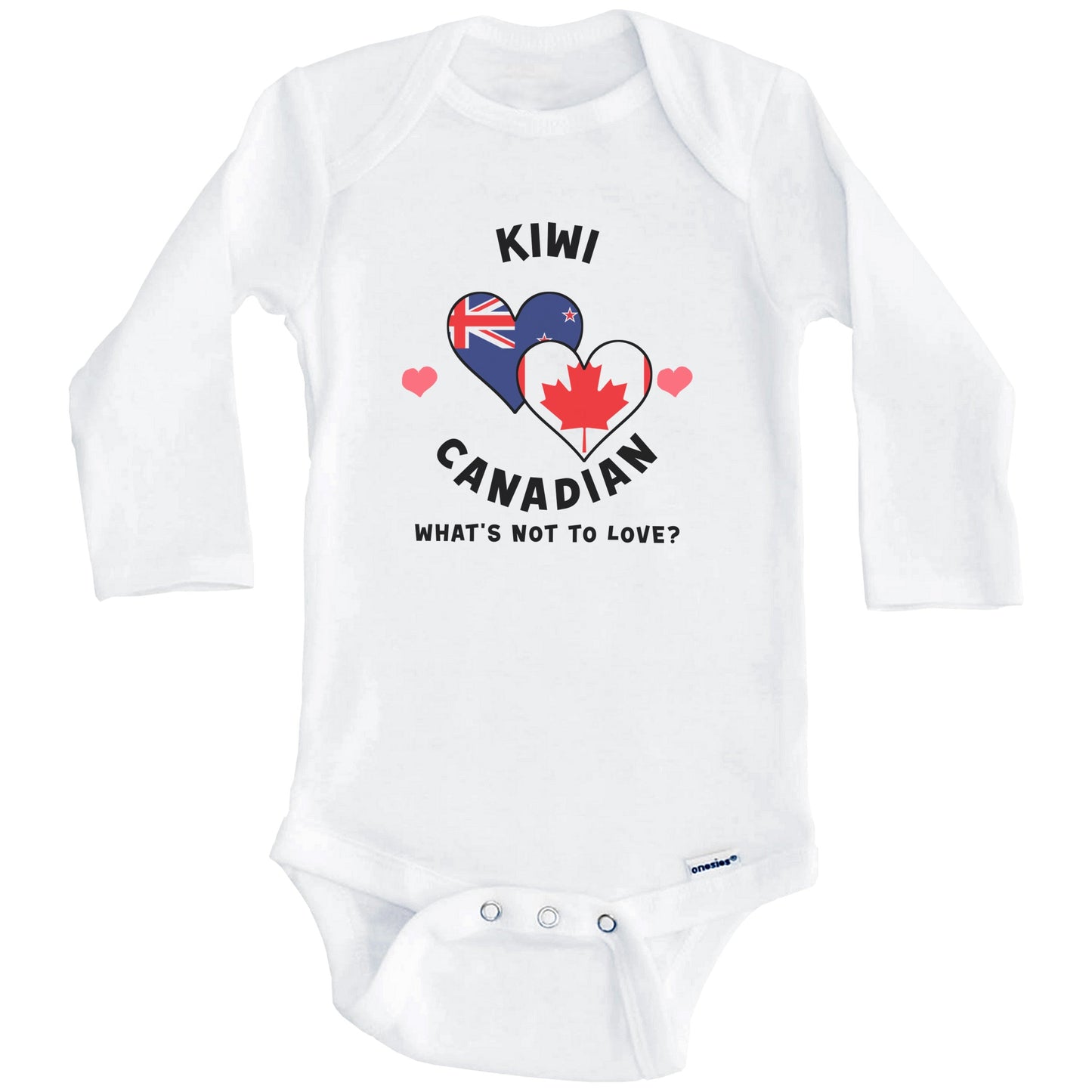 Kiwi Canadian What's Not To Love Heart Flags Baby Bodysuit (Long Sleeves)