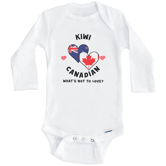 Kiwi Canadian What's Not To Love Heart Flags Baby Bodysuit (Long Sleeves)