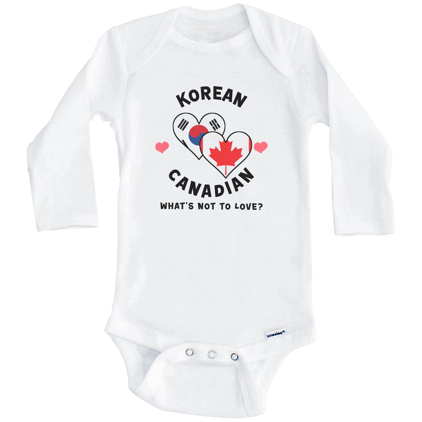 Korean Canadian What's Not To Love Heart Flags Baby Bodysuit (Long Sleeves)