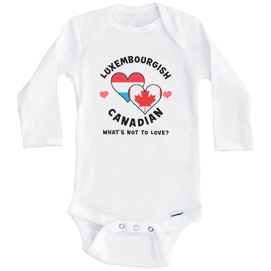 Luxembourgish Canadian What's Not To Love Heart Flags Baby Bodysuit (Long Sleeves)