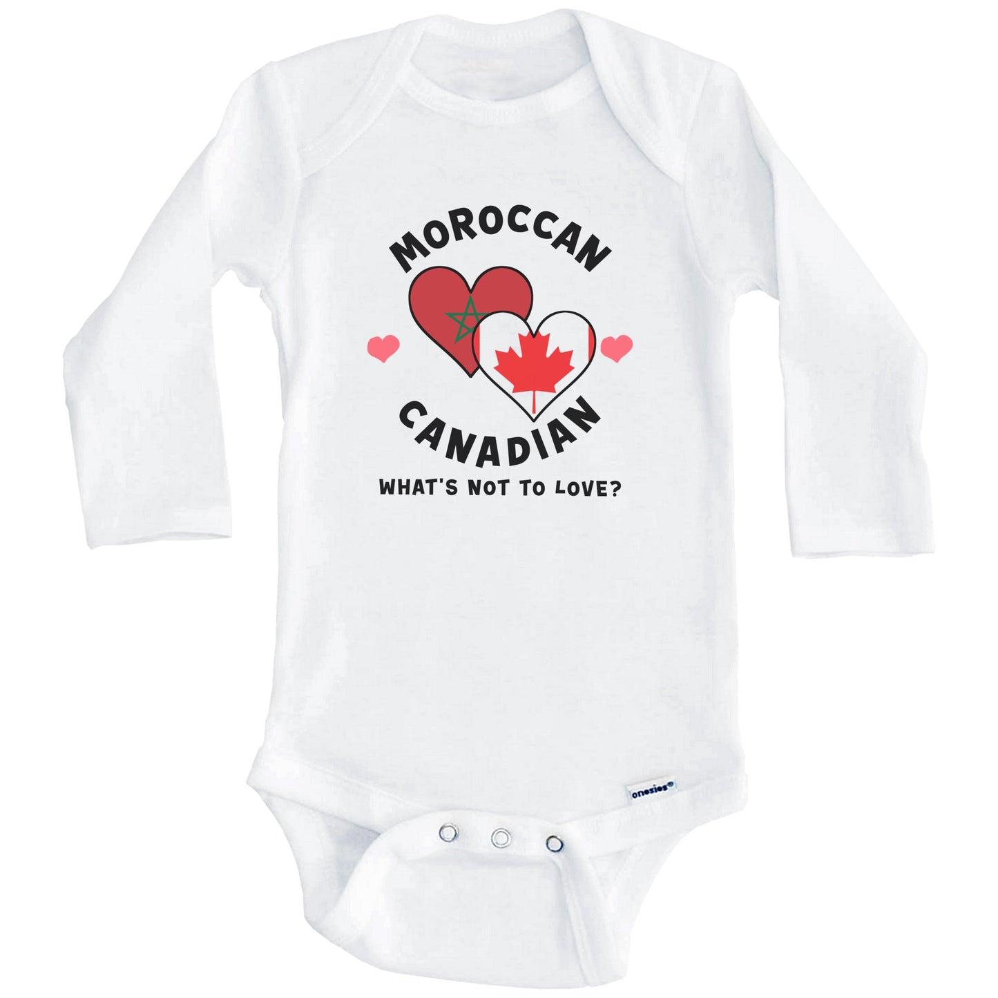 Moroccan Canadian What's Not To Love Heart Flags Baby Bodysuit (Long Sleeves)