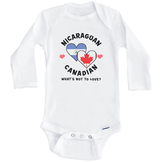 Nicaraguan Canadian What's Not To Love Heart Flags Baby Bodysuit (Long Sleeves)