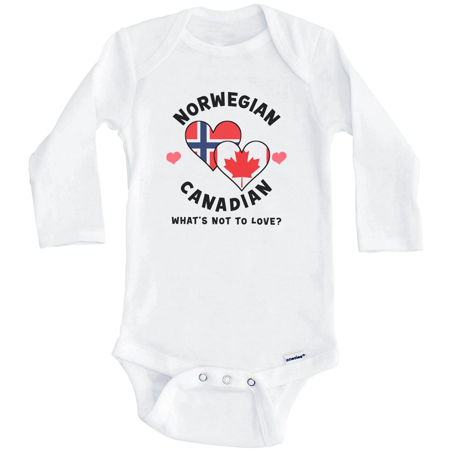 Norwegian Canadian What's Not To Love Heart Flags Baby Bodysuit (Long Sleeves)