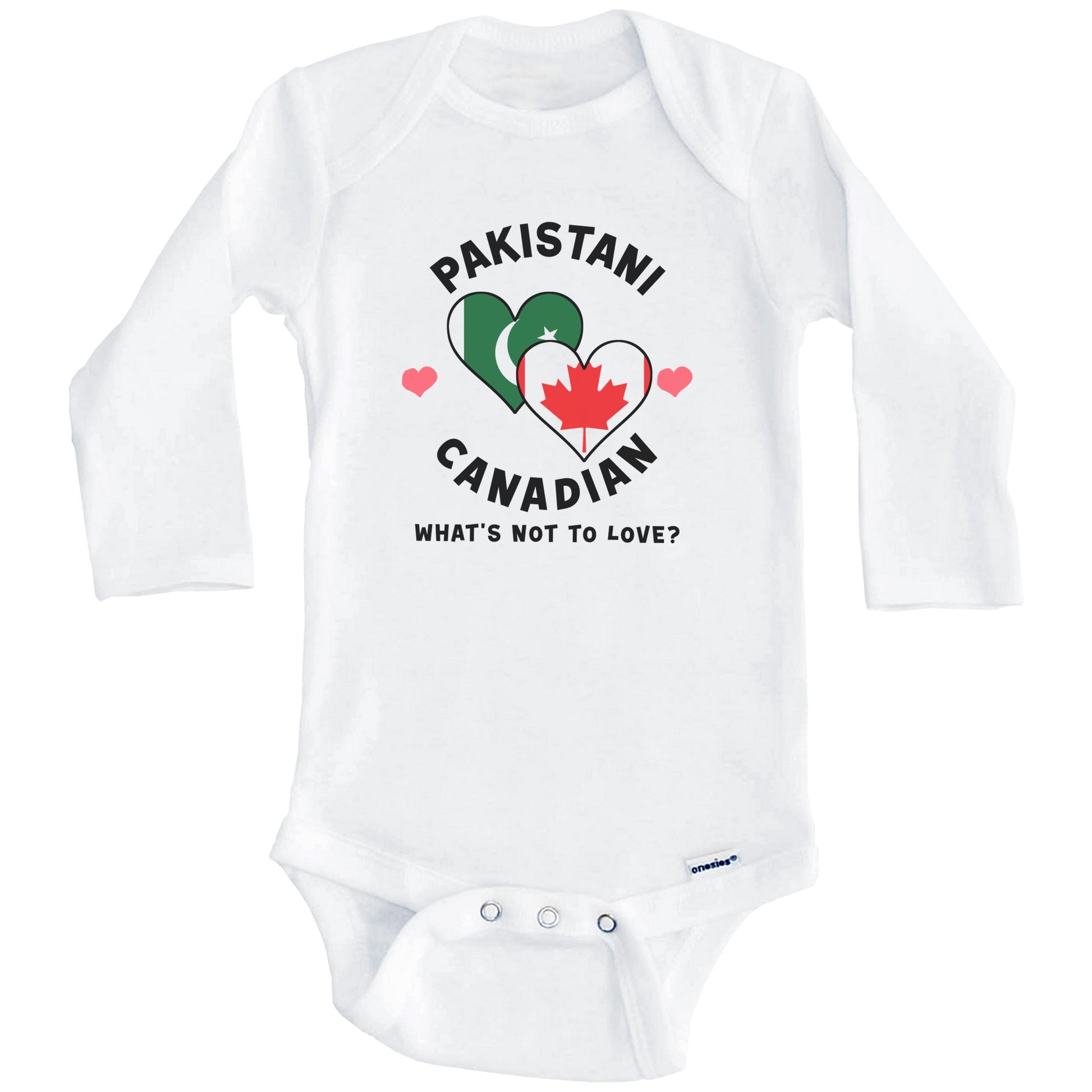 Pakistani Canadian What's Not To Love Heart Flags Baby Bodysuit (Long Sleeves)