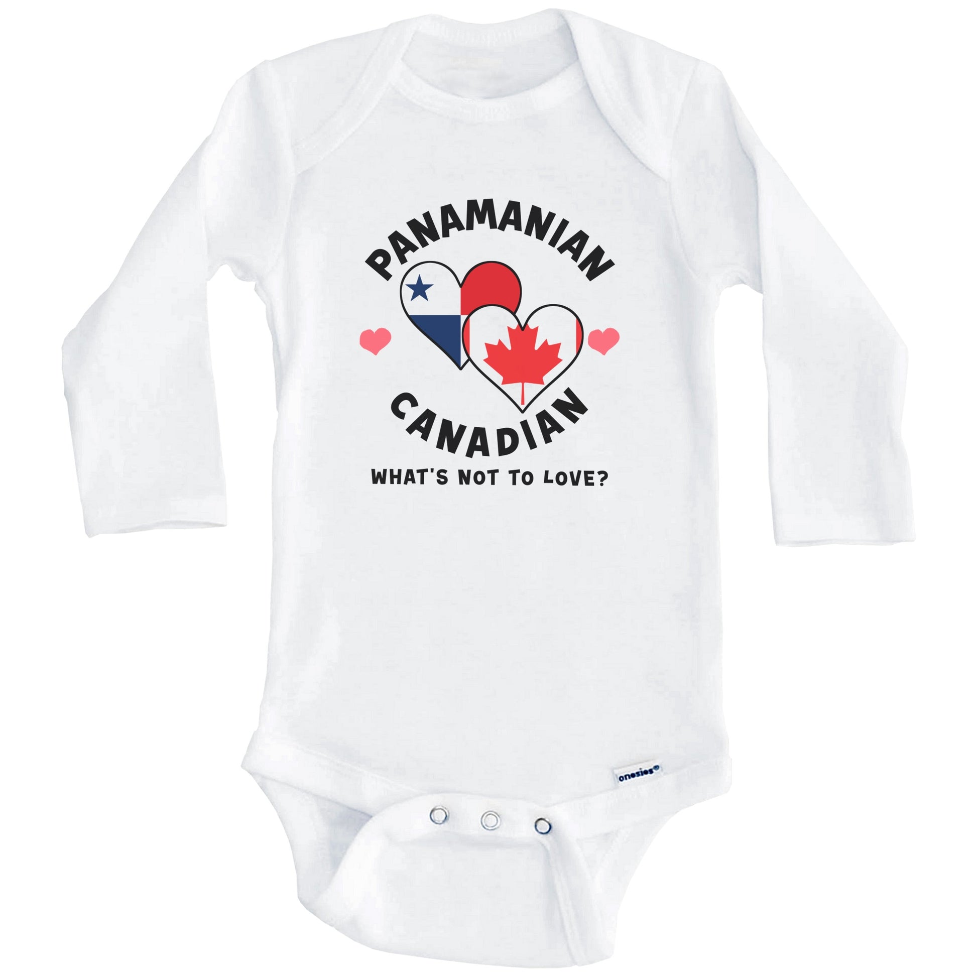 Panamanian Canadian What's Not To Love Heart Flags Baby Bodysuit (Long Sleeves)