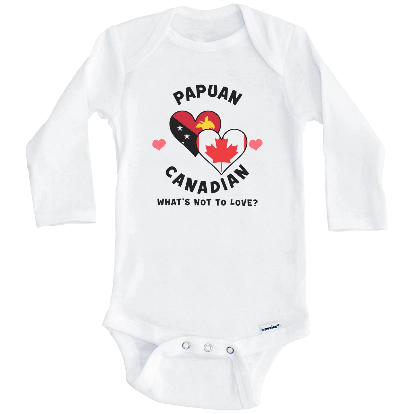 Papuan Canadian What's Not To Love Heart Flags Baby Bodysuit (Long Sleeves)