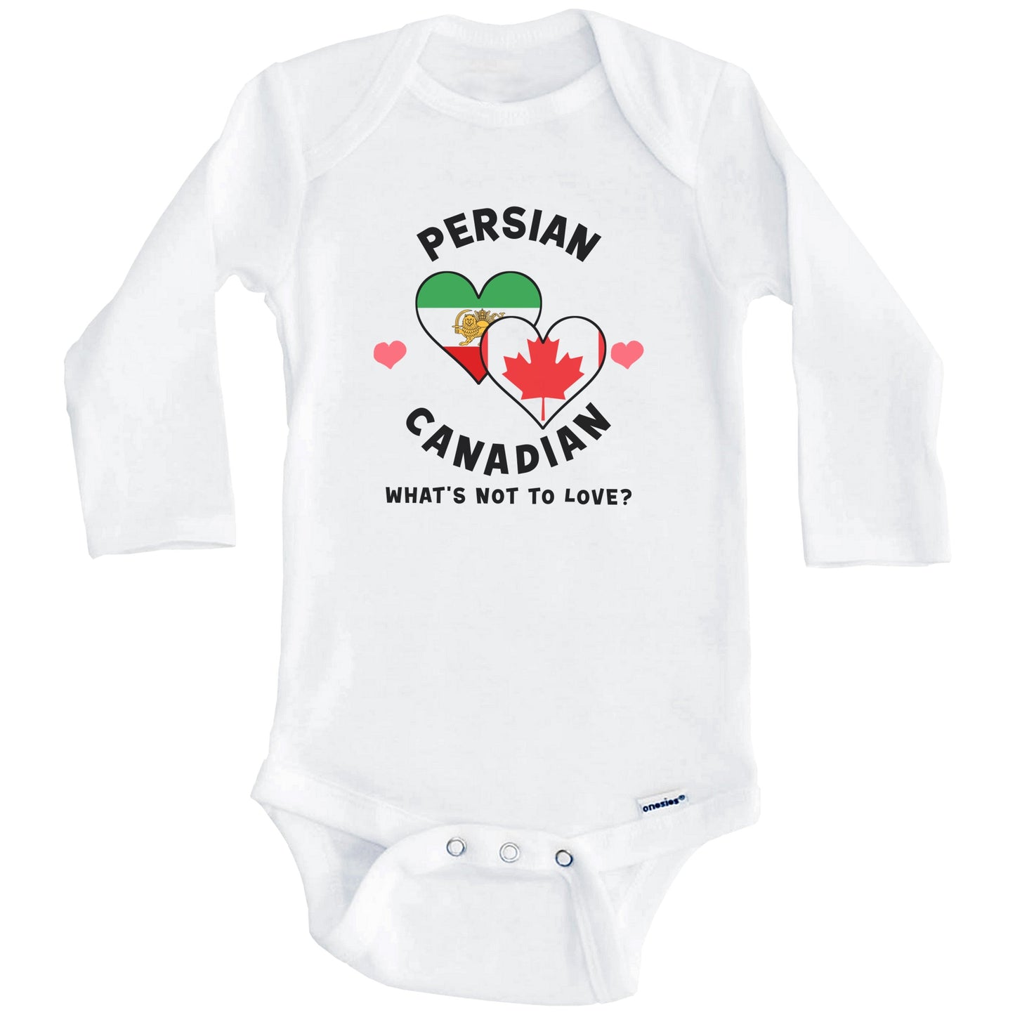 Persian Canadian What's Not To Love Heart Flags Baby Bodysuit (Long Sleeves)