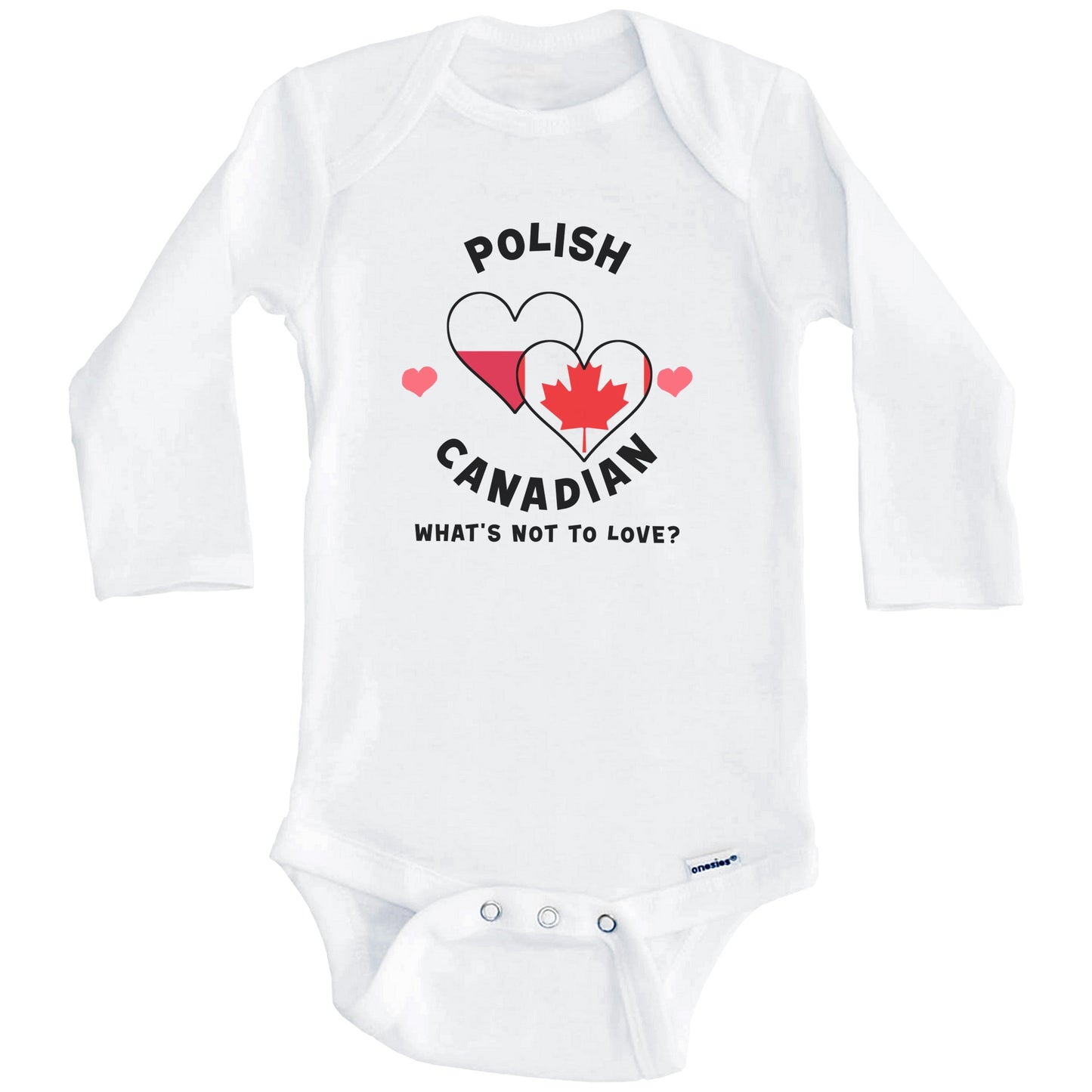 Polish Canadian What's Not To Love Heart Flags Baby Bodysuit (Long Sleeves)