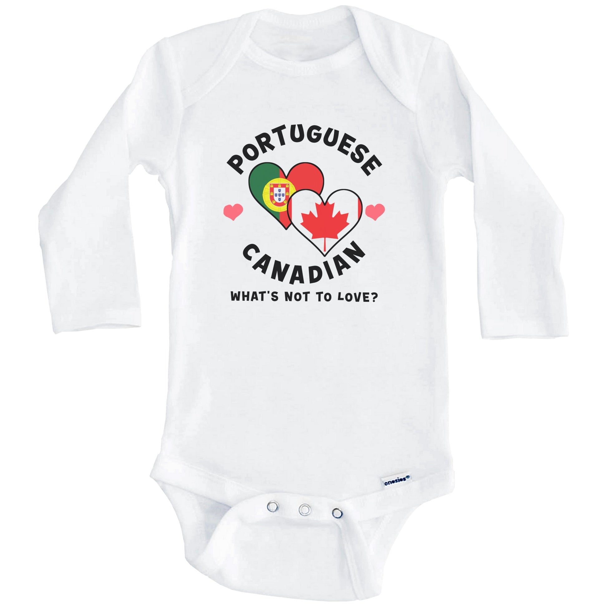 Portuguese Canadian What's Not To Love Heart Flags Baby Bodysuit (Long Sleeves)