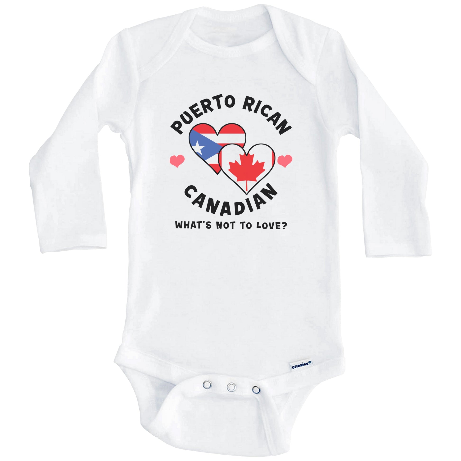Puerto Rican Canadian What's Not To Love Heart Flags Baby Bodysuit (Long Sleeves)