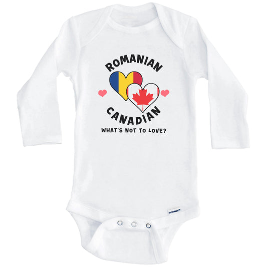 Romanian Canadian What's Not To Love Heart Flags Baby Bodysuit (Long Sleeves)