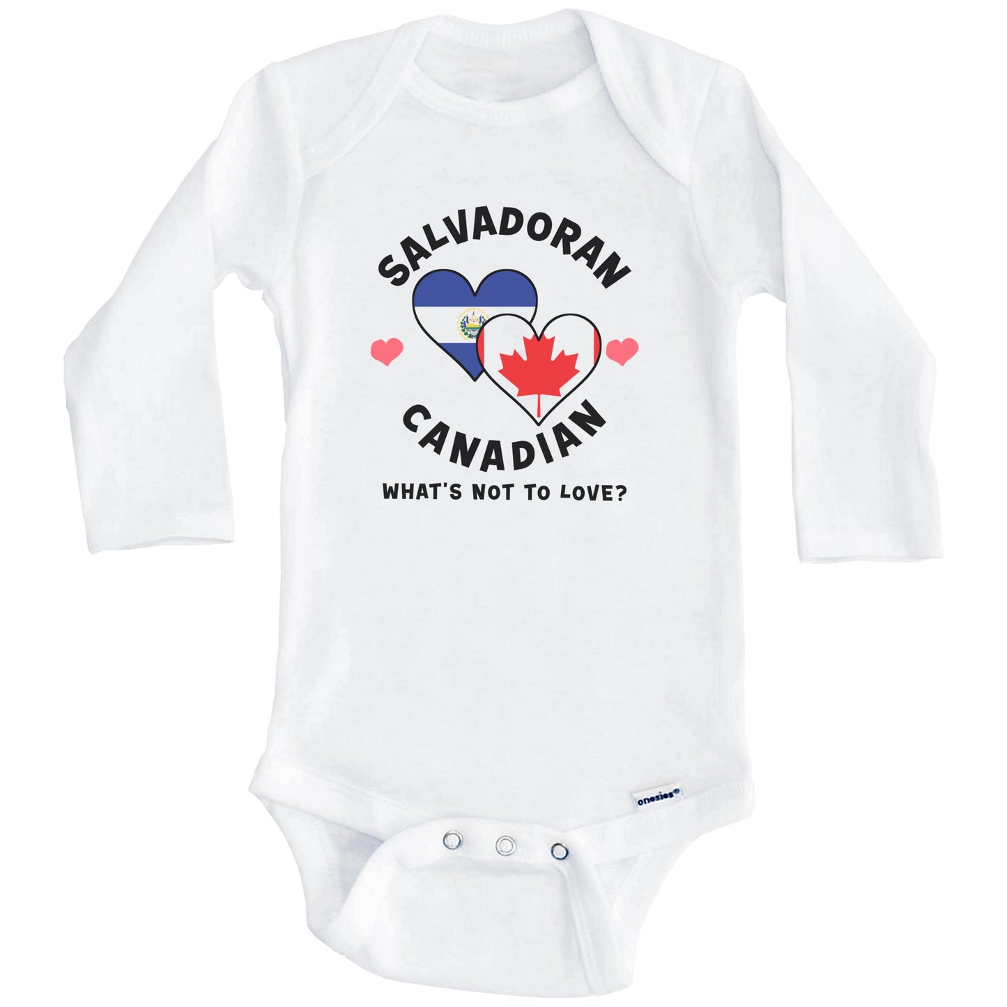 Salvadoran Canadian What's Not To Love Heart Flags Baby Bodysuit (Long Sleeves)