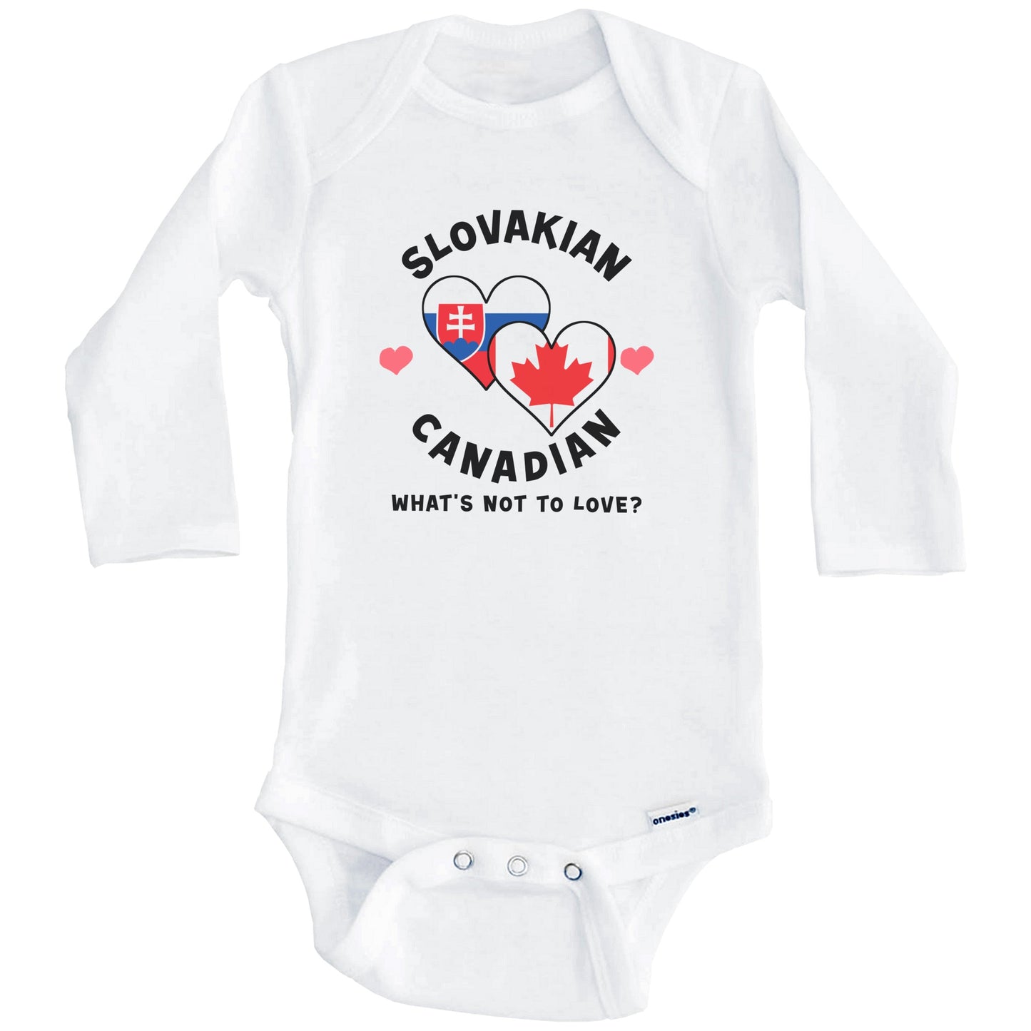 Slovakian Canadian What's Not To Love Heart Flags Baby Bodysuit (Long Sleeves)