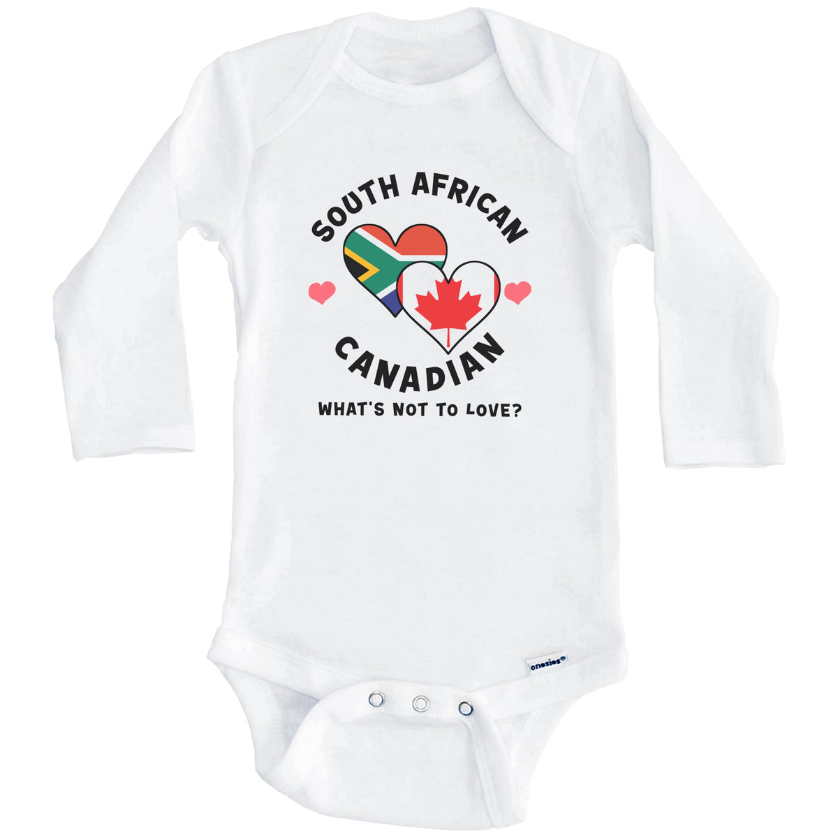 South African Canadian What's Not To Love Heart Flags Baby Bodysuit (Long Sleeves)