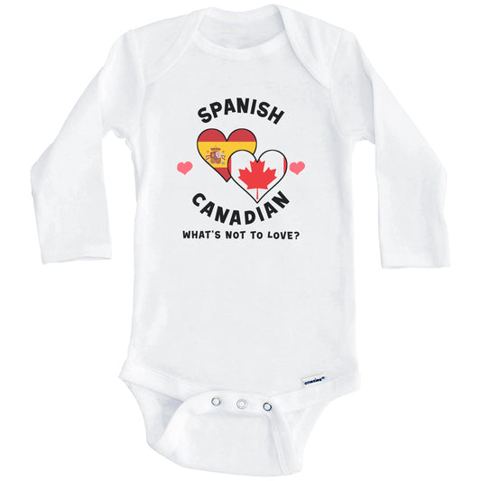 Spanish Canadian What's Not To Love Heart Flags Baby Bodysuit (Long Sleeves)
