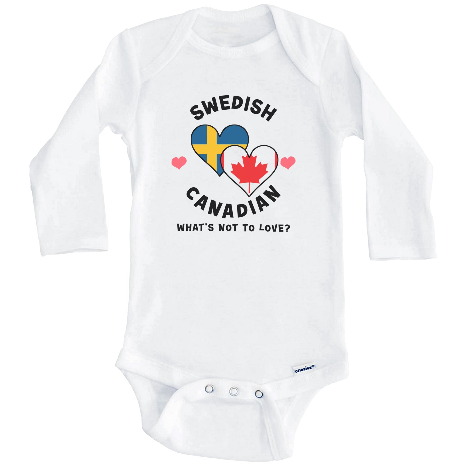 Swedish Canadian What's Not To Love Heart Flags Baby Bodysuit (Long Sleeves)