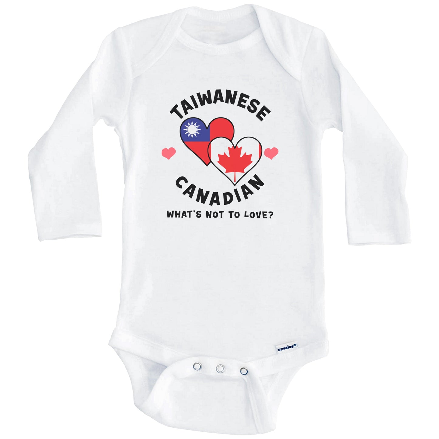 Taiwanese Canadian What's Not To Love Heart Flags Baby Bodysuit (Long Sleeves)