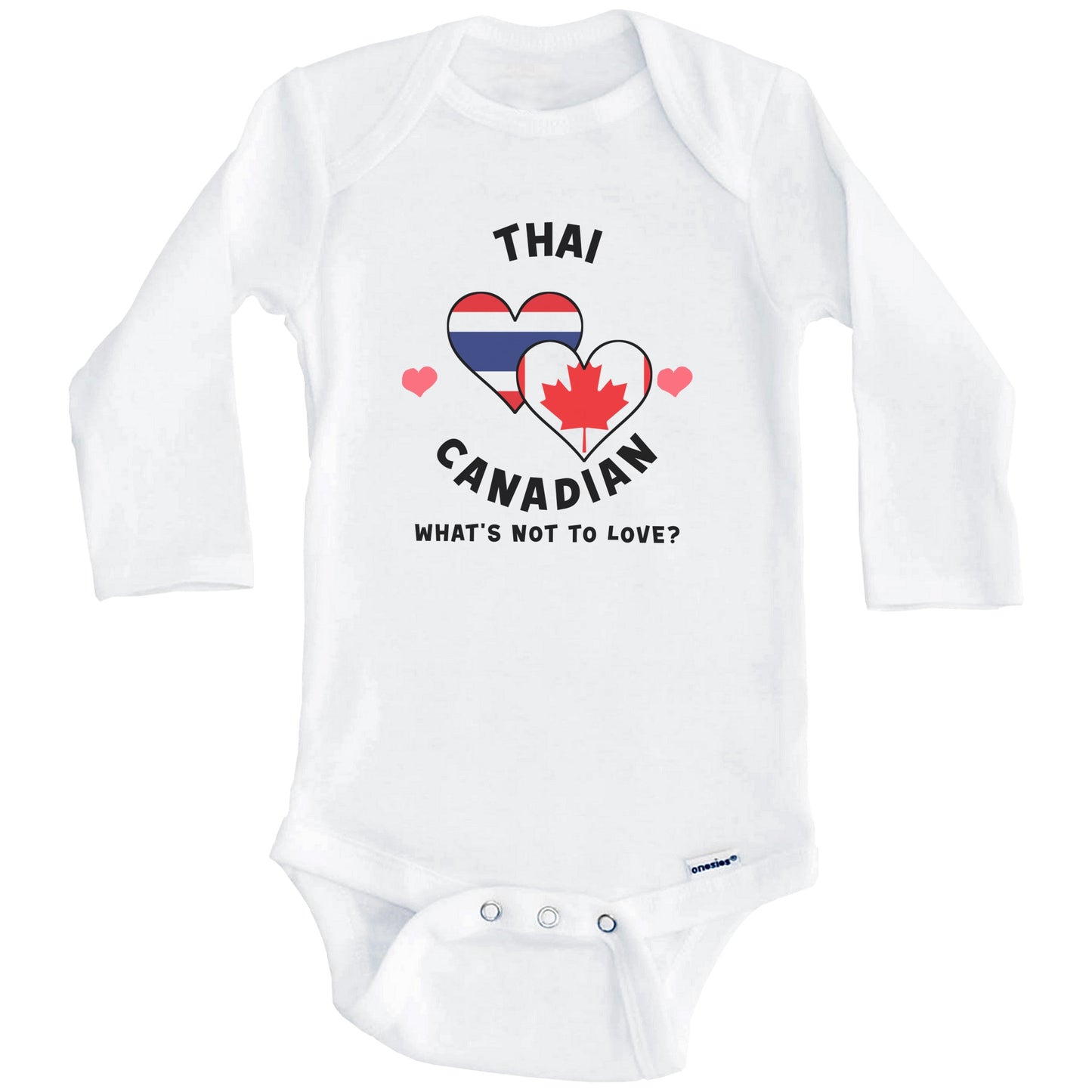 Thai Canadian What's Not To Love Heart Flags Baby Bodysuit (Long Sleeves)