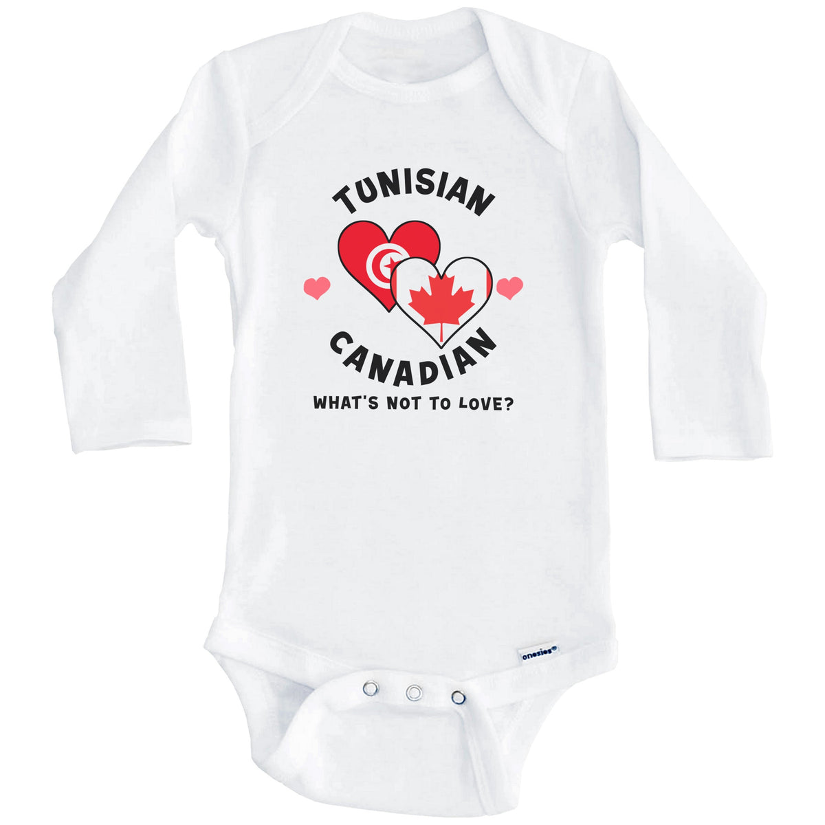 Tunisian Canadian What's Not To Love Heart Flags Baby Bodysuit (Long Sleeves)