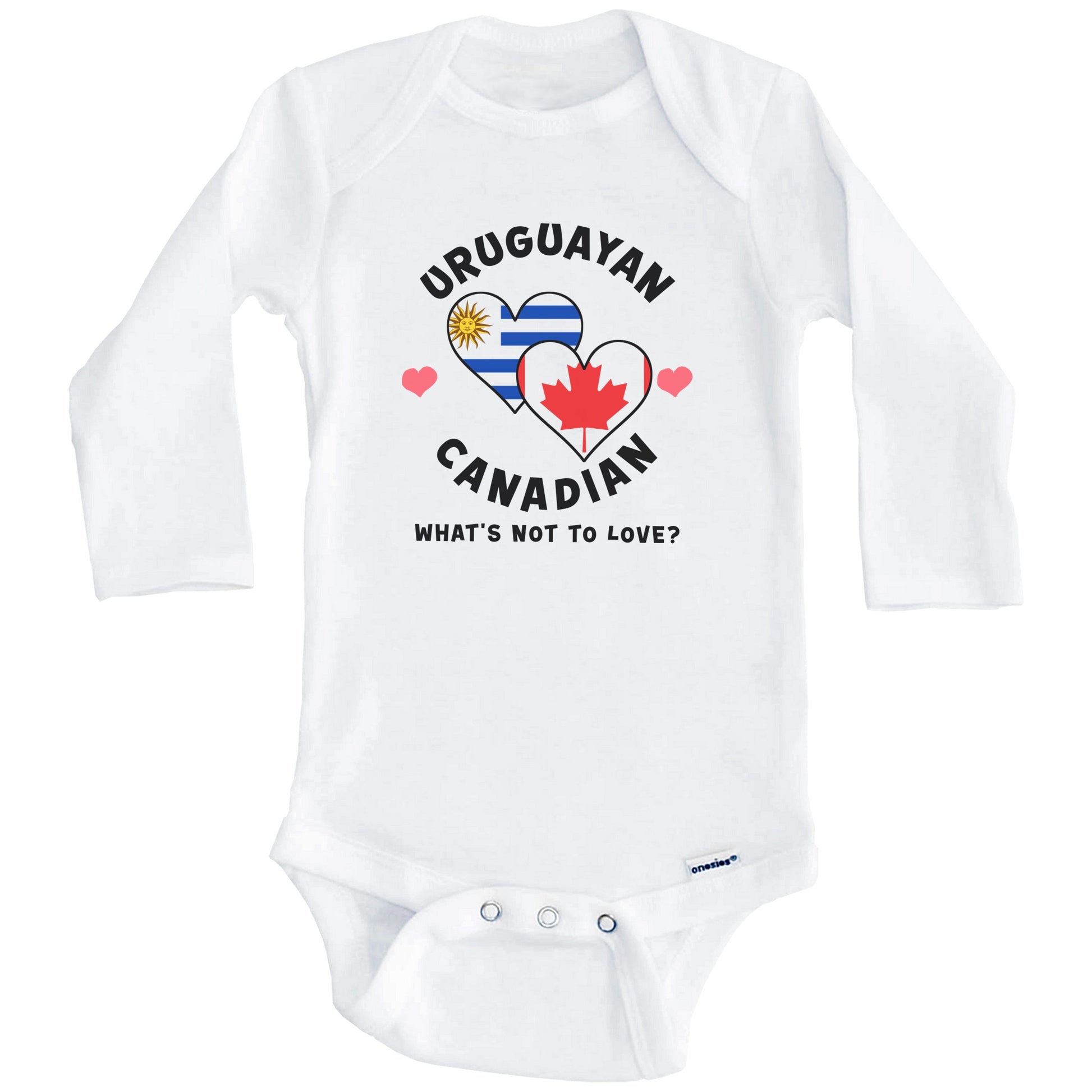 Uruguayan Canadian What's Not To Love Heart Flags Baby Bodysuit (Long Sleeves)