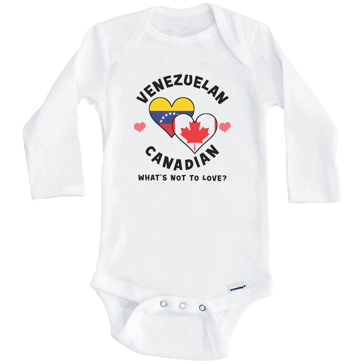 Venezuelan Canadian What's Not To Love Heart Flags Baby Bodysuit (Long Sleeves)