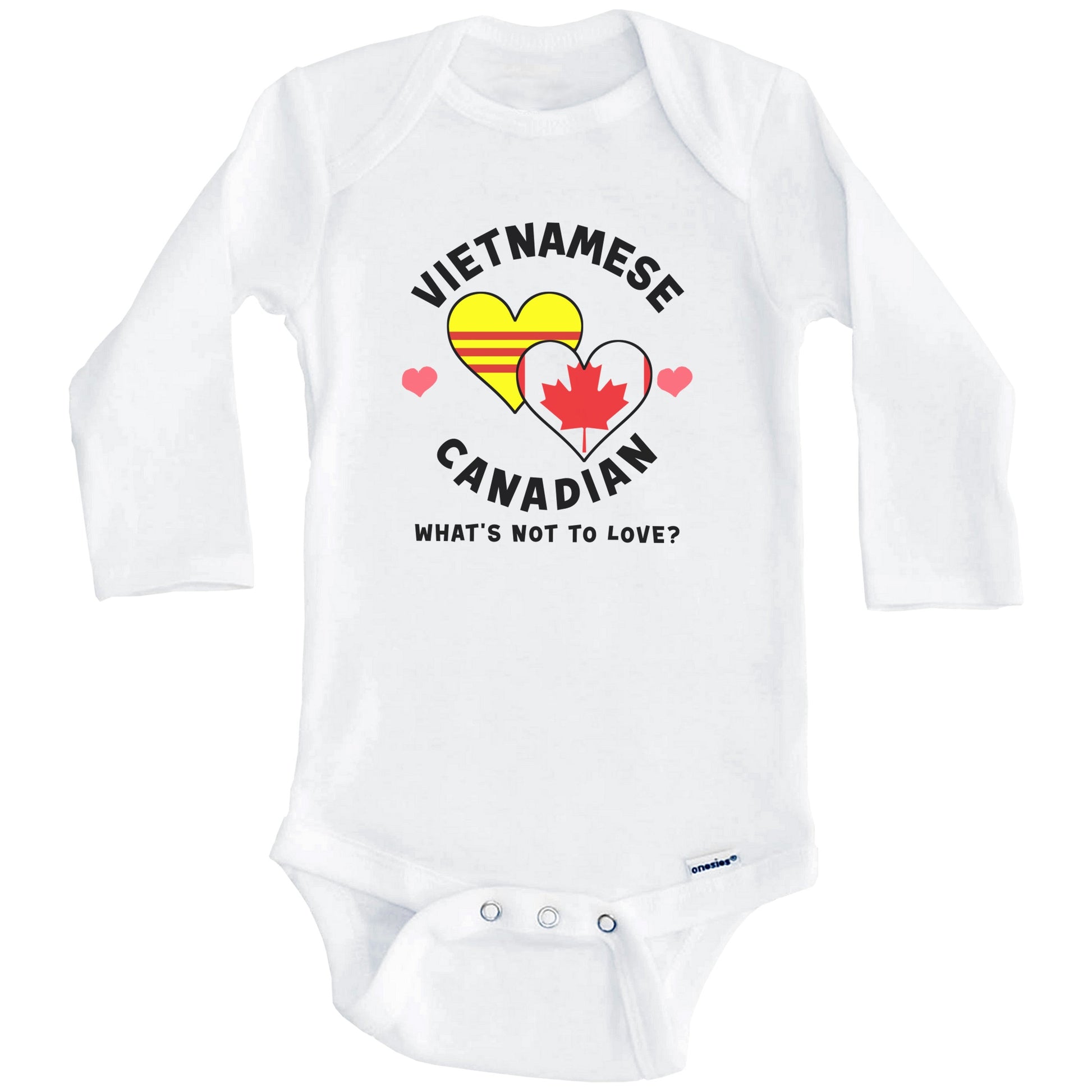 Vietnamese Canadian What's Not To Love Heart Flags Baby Bodysuit (Long Sleeves)