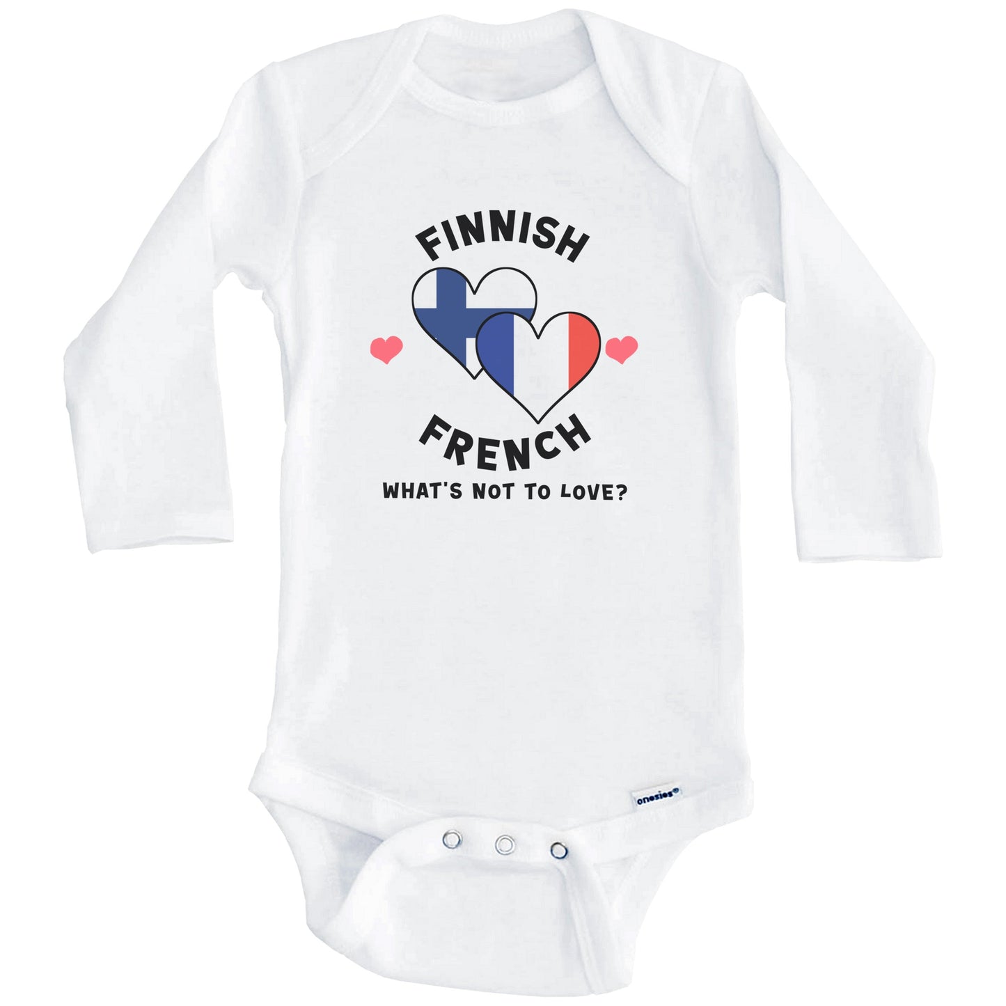 Finnish French What's Not To Love Heart Flags Baby Bodysuit (Long Sleeves)