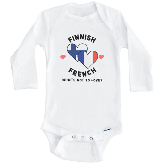 Finnish French What's Not To Love Heart Flags Baby Bodysuit (Long Sleeves)