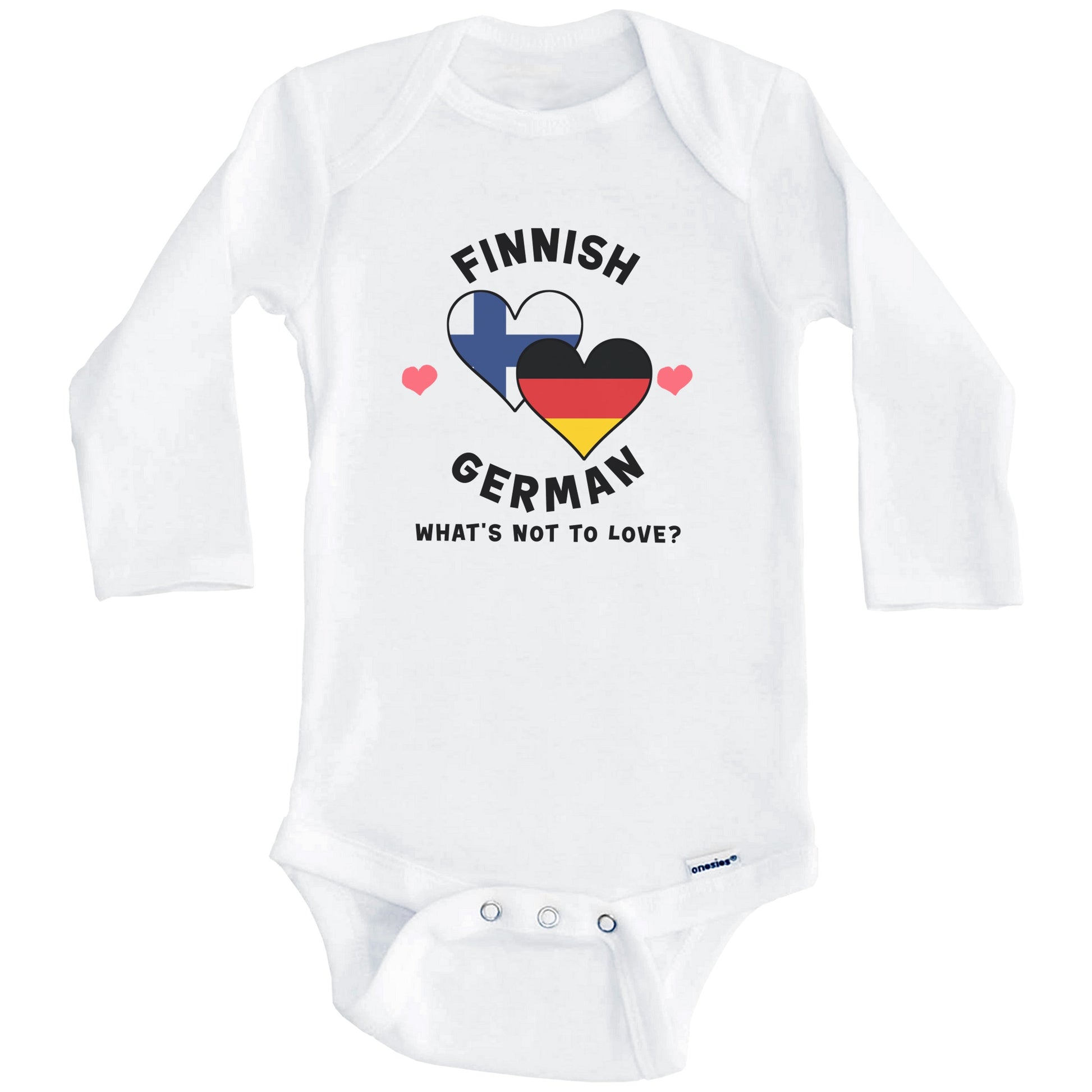 Finnish German What's Not To Love Heart Flags Baby Bodysuit (Long Sleeves)