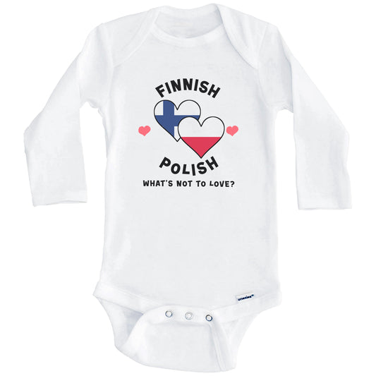 Finnish Polish What's Not To Love Heart Flags Baby Bodysuit (Long Sleeves)